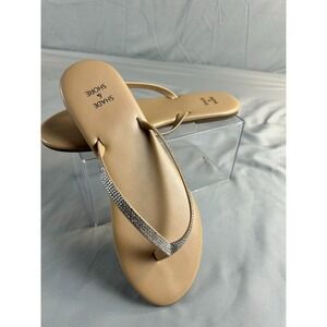 Shade & Shore Women Sandals Size 7 Tan Rhinestone Thong Flip Flops Beach Chic